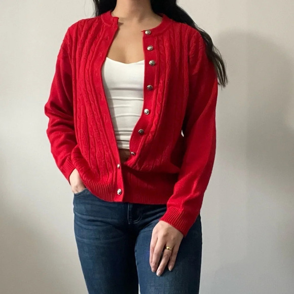 🌹 Vintage Sears  By Tradition Button-Up Red Cardigan - Women’s Size 38 🌟 - Picture 6 of 11